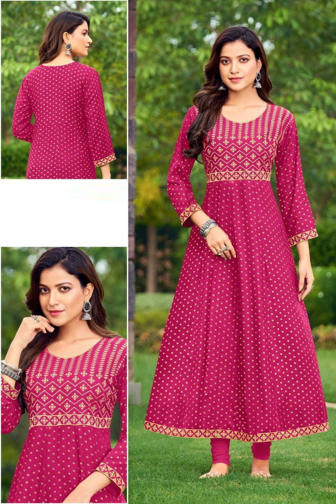 Starlink Gold Crush Rayon Printed Ethnic Wear Latest Anarkali Kurti Collection